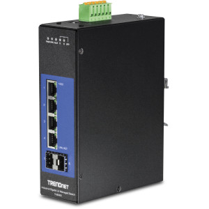 TRENDnet TI-G642i 6-Port Ethernet Switch, 4 Gigabit ethernet ports, 2 Gigabit SFP slots, 12 Gbps switching capacity, DIN-rail/wall mount